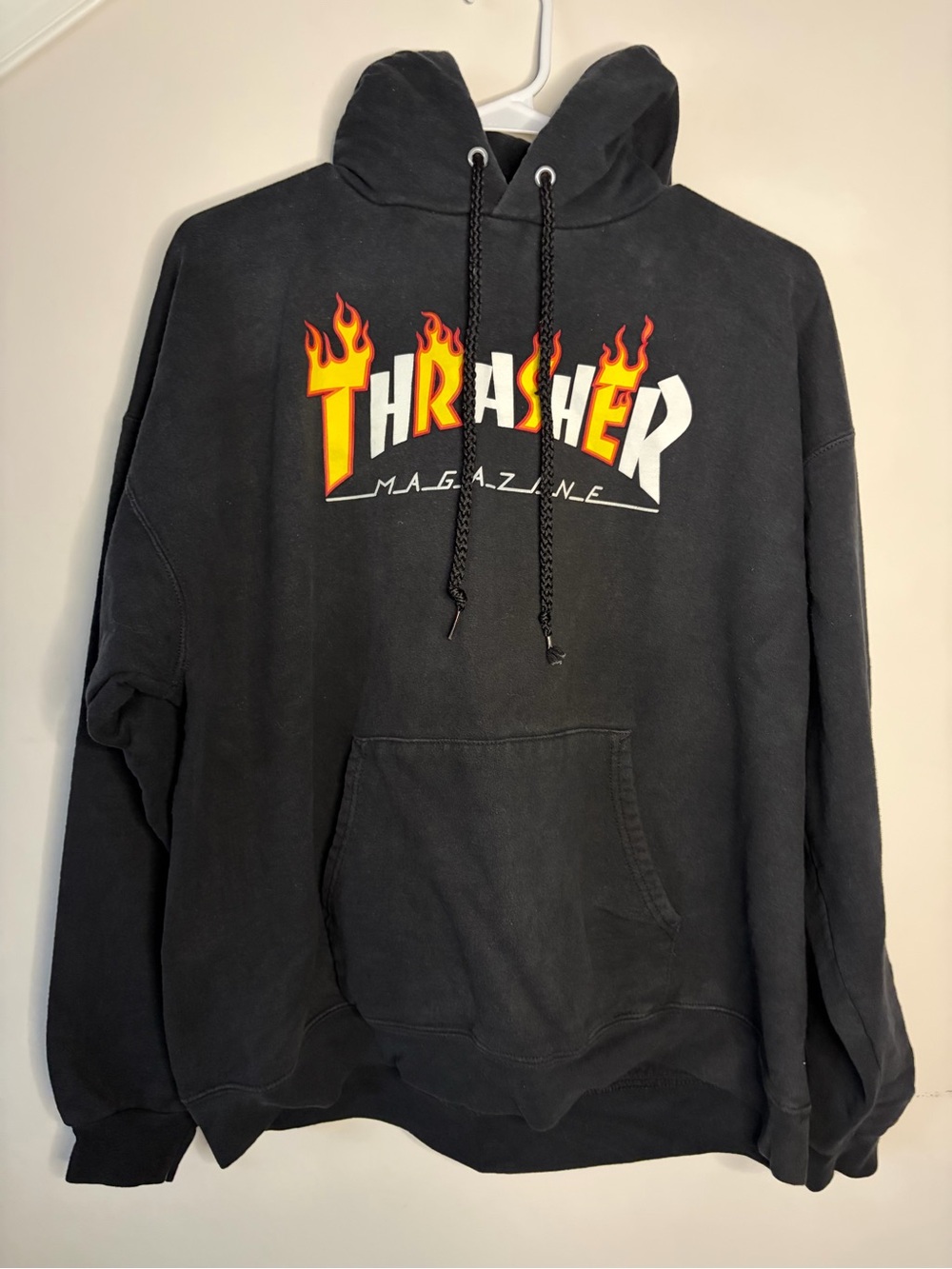 Thrasher Magazine Genuine Flame Logo Hoodie Black Vintage Size Large Y2K Skate